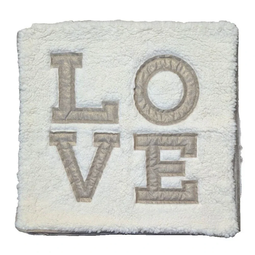 Pottery Barn Love Sherpa Pillow Case Sham Tan White 20-in Sq. Zippered Gift NWT